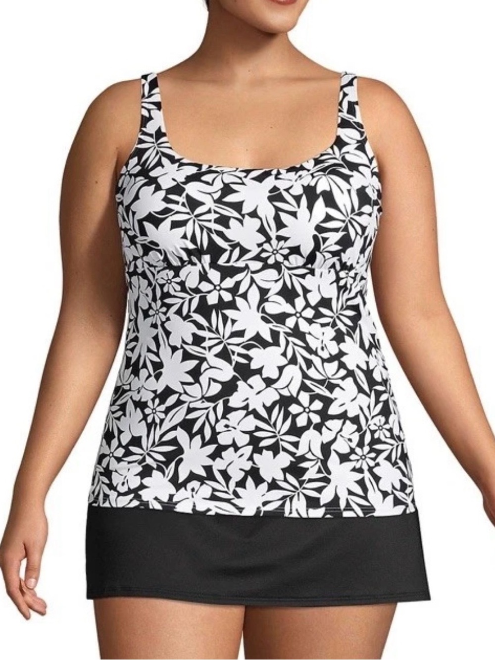 Lands' End Xtra Life Tankini Swimsuit Black Havana Floral NEW 16D